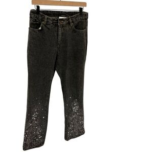 Jeanology Collection Black Embellished Lace Rhinestone Jeans Size 10